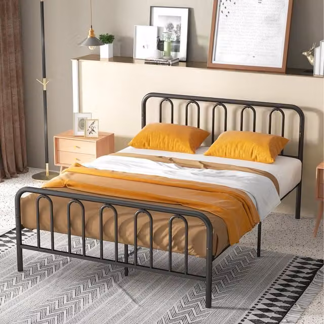 Costway King Size Metal Platform Bed Frame in Black, W/D/H: 180 x 200 cm