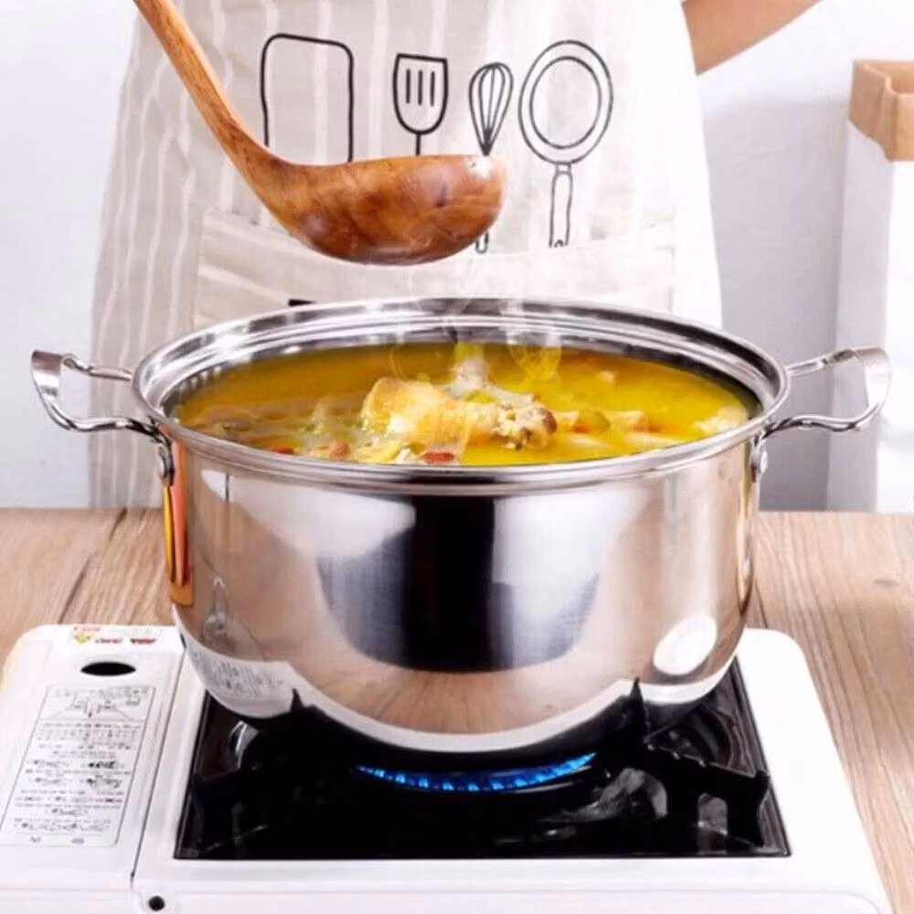 FLAVORA 5-Piece Stainless Steel Stockpot Set with Lids in Silver – 4