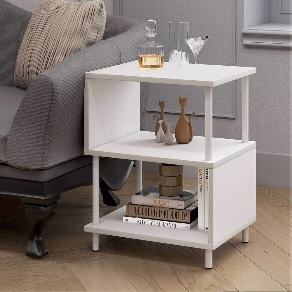 Levede Modern 3-Tier White Side Table with Storage Shelves, W/D/H: 40 x 30 x 50 cm – 2