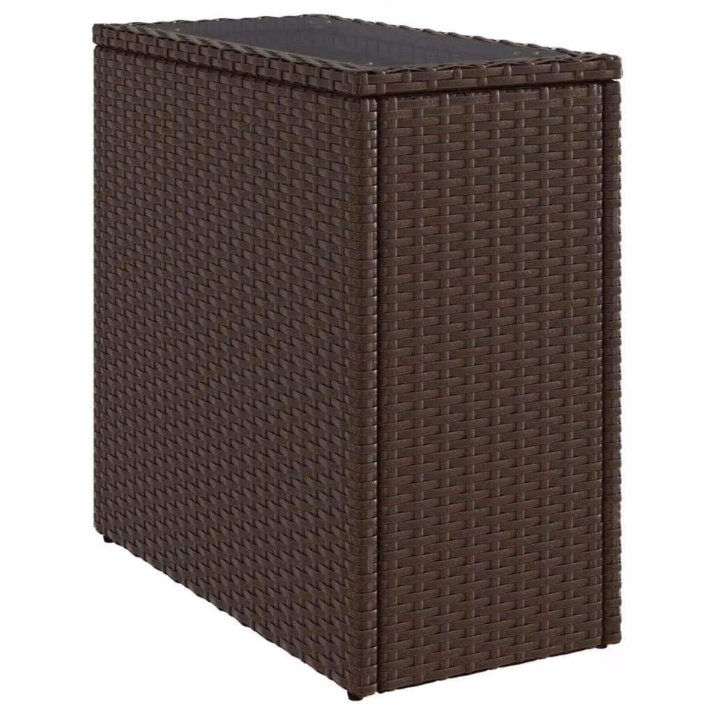 Berkfield Home Brown Poly Rattan Garden Side Table with Glass Top, W/D/H: 58 x 27.5 x 55 cm – 2