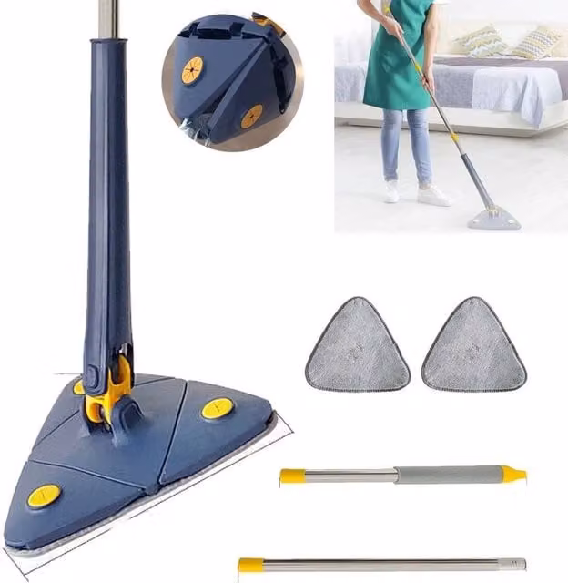 NESTLUNE 360 Degree Rotatable Triangular Microfibre Cleaning Mop in Blue, H: 100 cm, W: 15 cm – 1