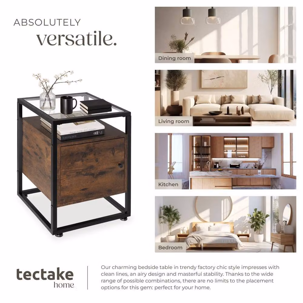 tectake Dudley Nightstand with 3 Shelves and Magnetic Door in Brown – 7