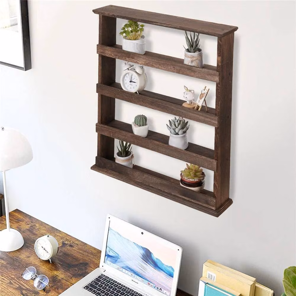 NESTLUNE 4-Tier Rustic Wooden Floating Wall Mounted Display Shelf in Brown, W/D/H: 100 x 100 x 100 cm – 5