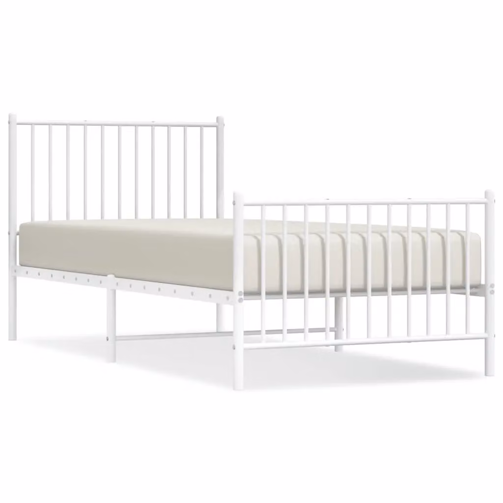 Berkfield Home Metal Bed Frame with Headboard and Footboard in White, W/D/H: 90 x 200 cm – 2