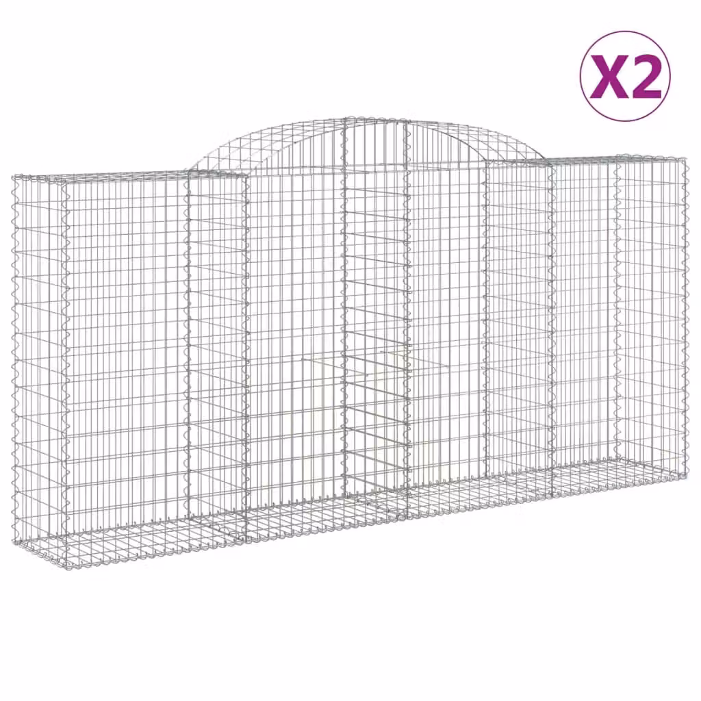 Berkfield Home Arched Gabion Baskets, 2 Piece Set, Silver Galvanised Steel, W: 300 cm, D: 50 cm, H: 140-160 cm – 2