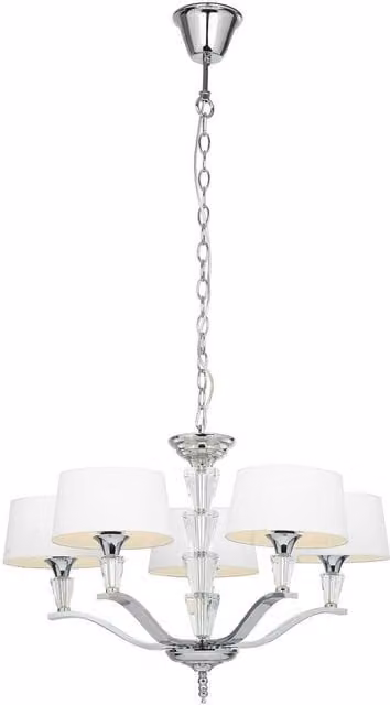 Netlighting Fiennes 5 Light Multi Arm Ceiling Pendant in Chrome and Grey with White Fabric Shades and E14 LED Compatibility