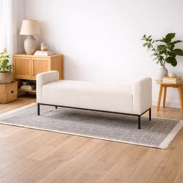 Wyld Haus Brooklyn Ivory Linen Bench with Matt Black Metal Legs W/D/H: 100 x 46.5 x 46.5 cm – 1