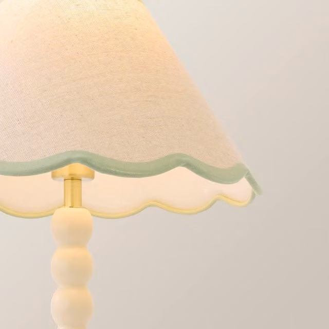 ValueLights Bobbin Table Lamp with Green Trim Linen Shade in Cream and Green – 1