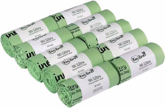 BioLiner Compostable Food Waste Bin Bags, Green, 30 Litre