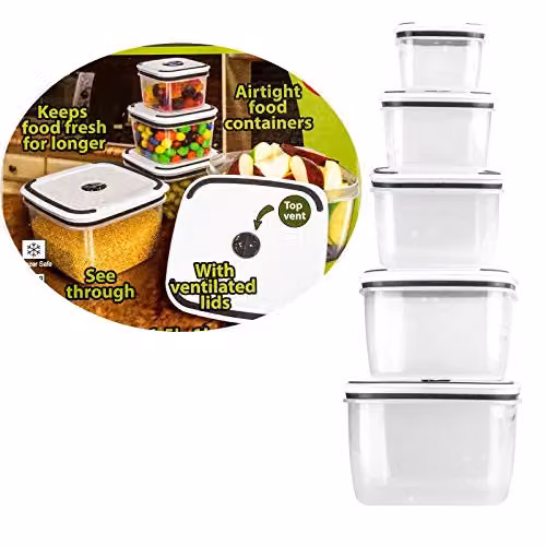 MantraRaj 5 Piece Airtight Plastic Food Storage Container Set in Transparent – 1