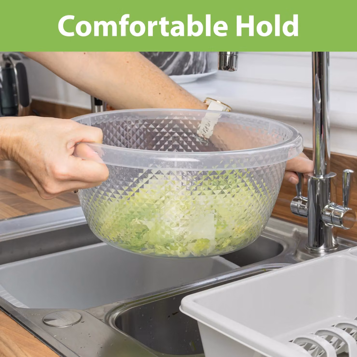 JVL Sapphire Round Plastic Salad Serving and Mixing Bowls, Set of 3, Grey and Transparent, 3L, 6L, 9.5L – 2