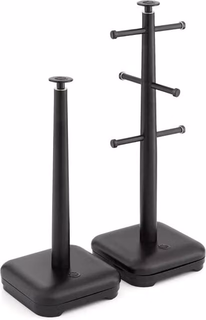 Swan Black Metal Freestanding Towel Pole and Mug Tree Set with Weighted Base