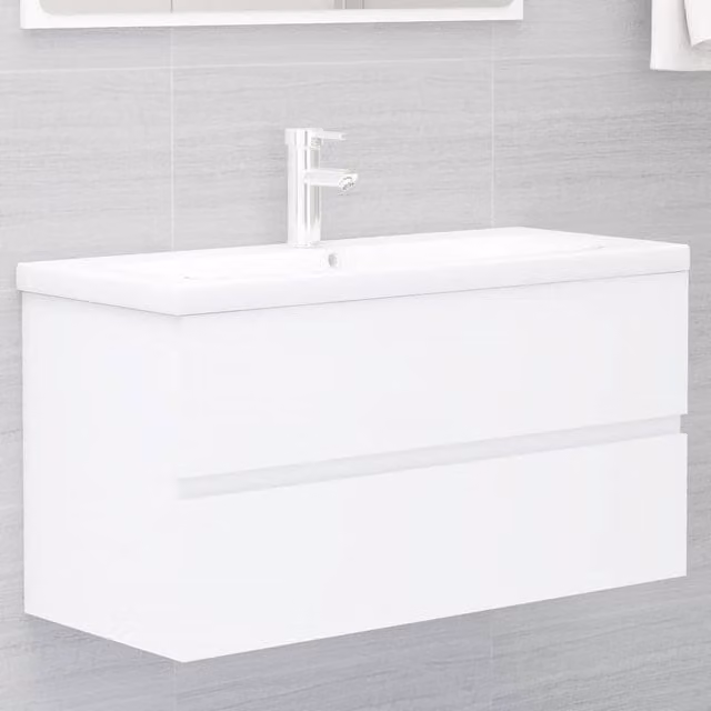 Berkfield Home White Sink Cabinet W: 90 cm, D: 38.5 cm, H: 45 cm