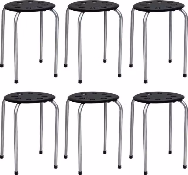 COSTWAY Stackable Backless Stools in Grey and Black with Metal Frame