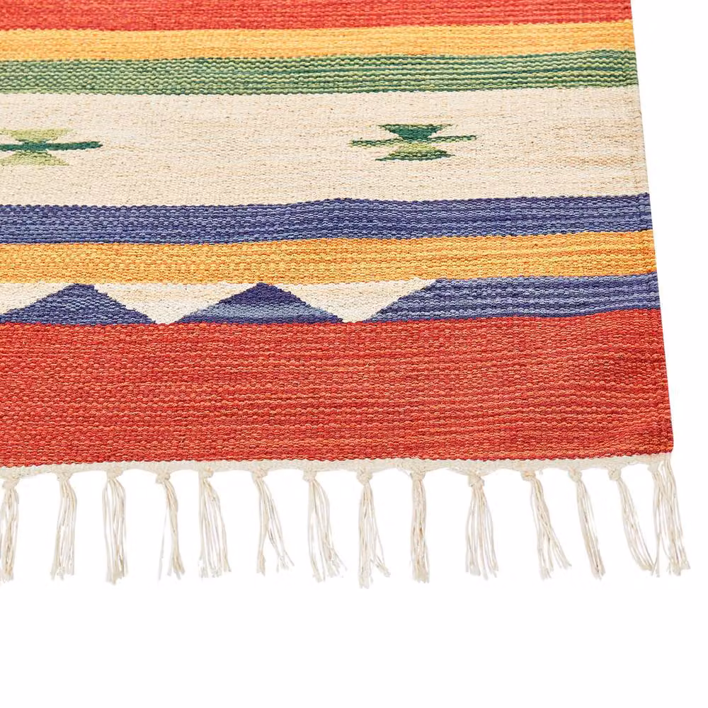 Wyld and Coco Klim Multicolour Cotton Kilim Rug with Fringes, W: 80 cm, L: 150 cm – 4