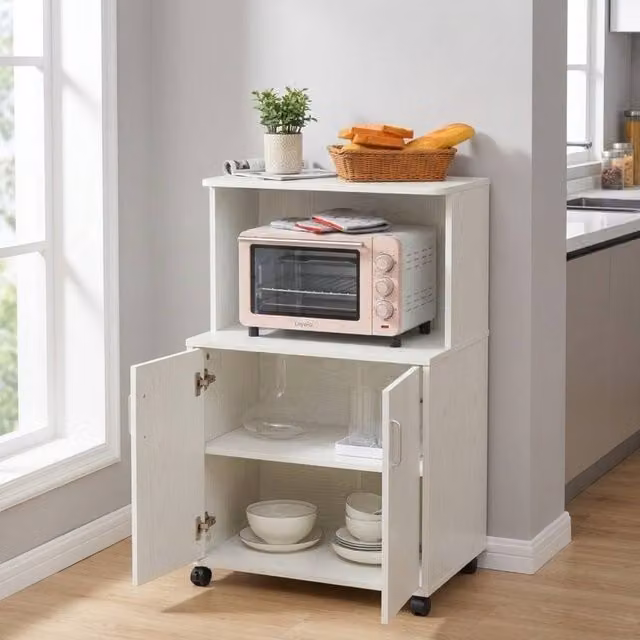 STILVORA Modern White Kitchen Appliance Housing Unit with Hinged Doors and Internal Shelves, W/D/H: 57.0 x 26.0 x 97.0 cm – 1