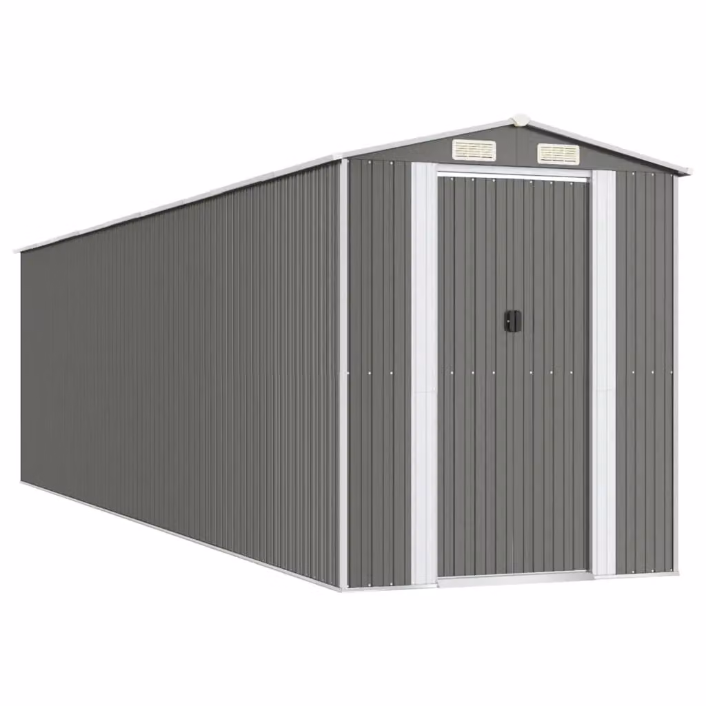 Berkfield Home Light Grey Galvanised Steel Garden Shed with Sliding Gable Doors W/D/H: 192 x 772 x 223 cm – 2