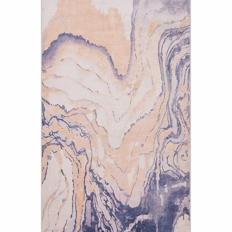 Wyld and Coco Beige and Grey Marble-Effect Area Rug, W: 80 cm, L: 150 cm