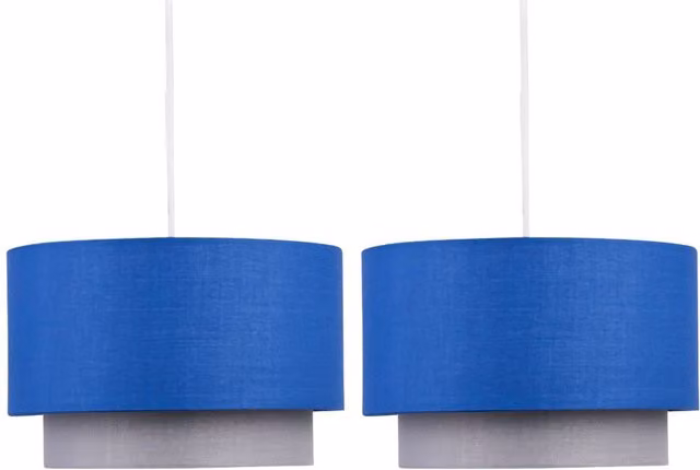 First Choice Lighting Pair of Blue and Grey 2 Tier Fabric Light Shades