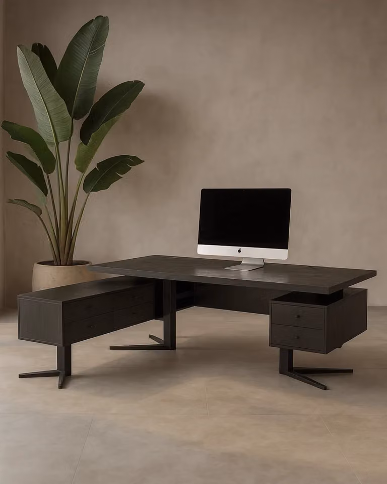 Tommy Franks Montparnasse Corner Desk with Drawer Unit in Oak and Black