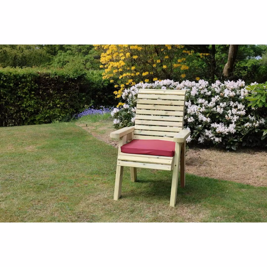 Churnet Valley Garden Furniture Ltd Single Wooden Garden Chair with Waterproof Cushions in Brown and Red, H 103 x W 68 x D 67 cm – 2