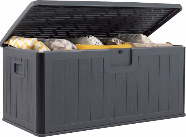 Costway 380L Large Resin Deck Box Storage Bench in Grey