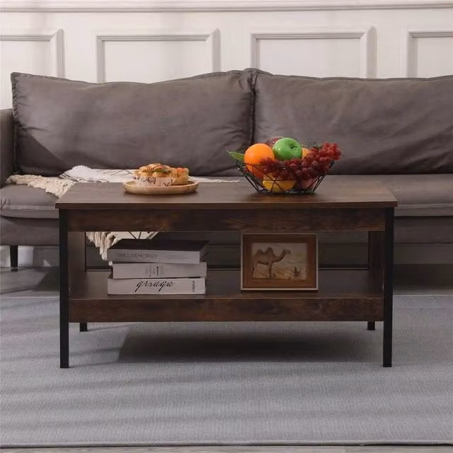 FORGEVIO Industrial Living Room Side Table with Storage Shelf and Metal Frame, Brown, W: 47 cm, D: 42 cm, H: 47 cm