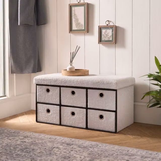 OHS 6 Drawer Boucle Storage Cube Ottoman Chest in White – 1