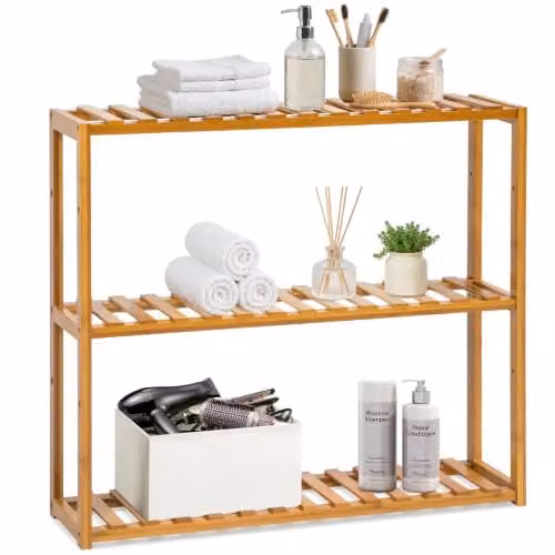 tectake 3-Tier Lacquered Bamboo Shelving Unit, Brown, W/D/H: 60 x 15 x 54.5 cm – 1