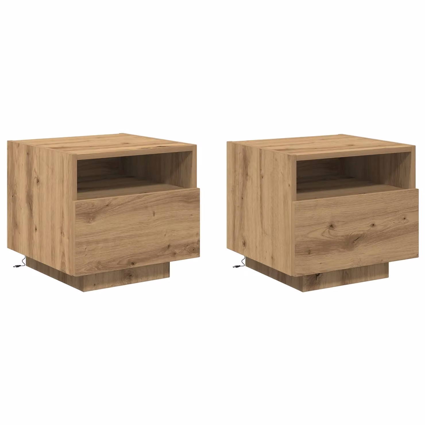 Berkfield Home Artisan Oak Bedside Cabinets with Integrated LED Lights, Set of 2, Brown, W: 40 cm, D: 39 cm, H: 37 cm – 2