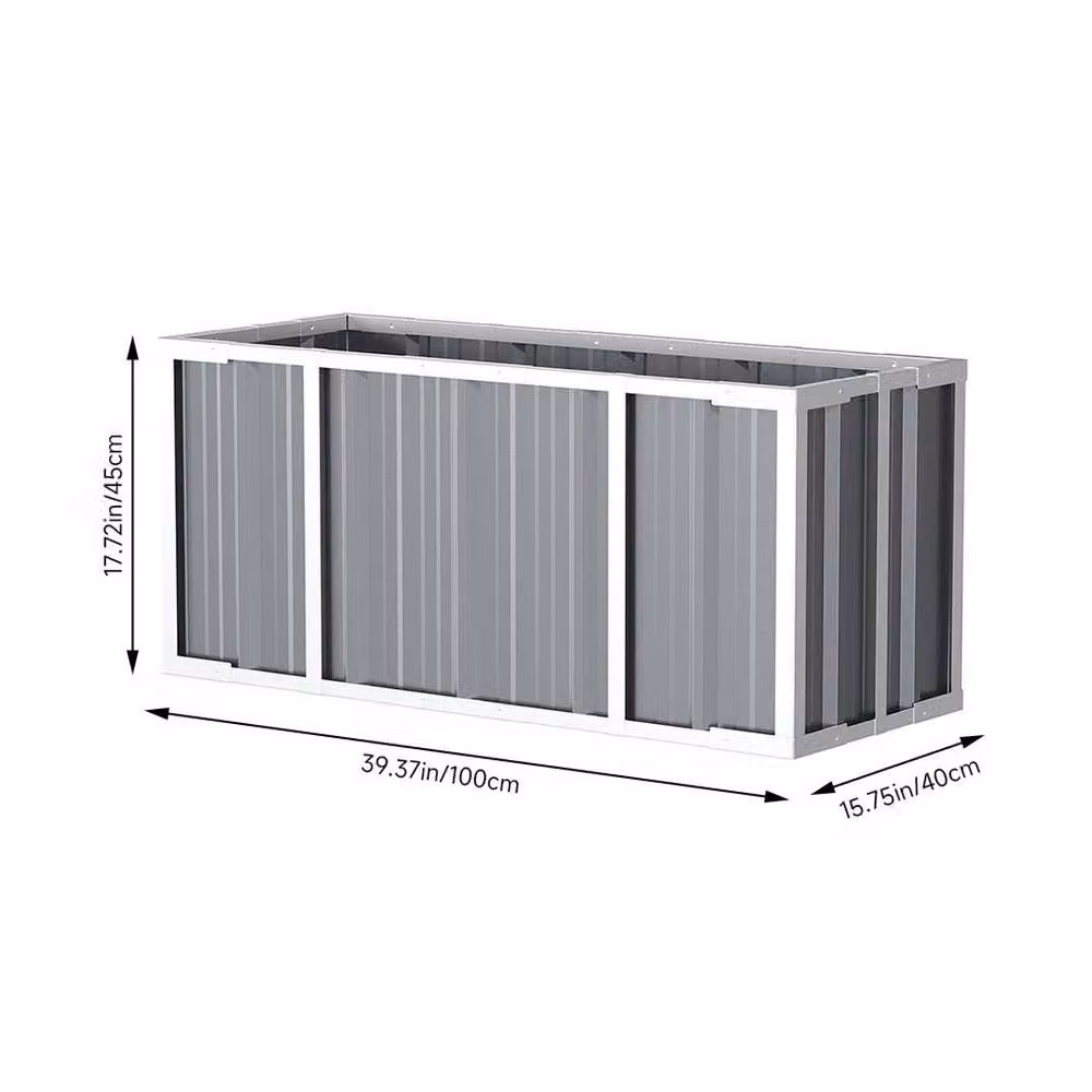 FLAVORA Grey Galvanised Steel Raised Garden Bed, W: 100 cm, D: 40 cm, H: 45 cm – 2