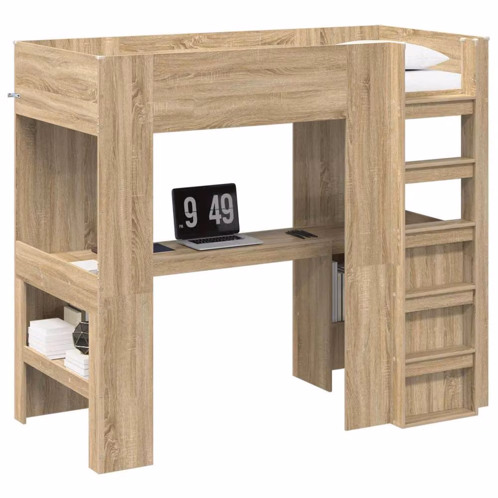 Berkfield Home Loft Bed Frame with Desk in Sonoma Oak and Brown, W/D/H: 80 x 200 cm – 2