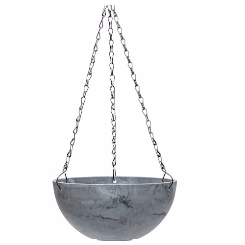 Garden Gear Marble Effect Hanging Basket Planter in White and Grey, Diameter: 25 cm