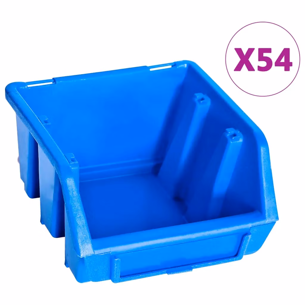 Berkfield Home 96 Piece Blue Plastic Wall Mounted and Stackable Storage Bin Kit with Back Panels – 2
