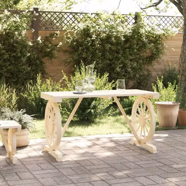 Berkfield Home Rustic Solid Wood Fir Garden Table in Natural, W/D/H: 115 x 55 x 65 cm
