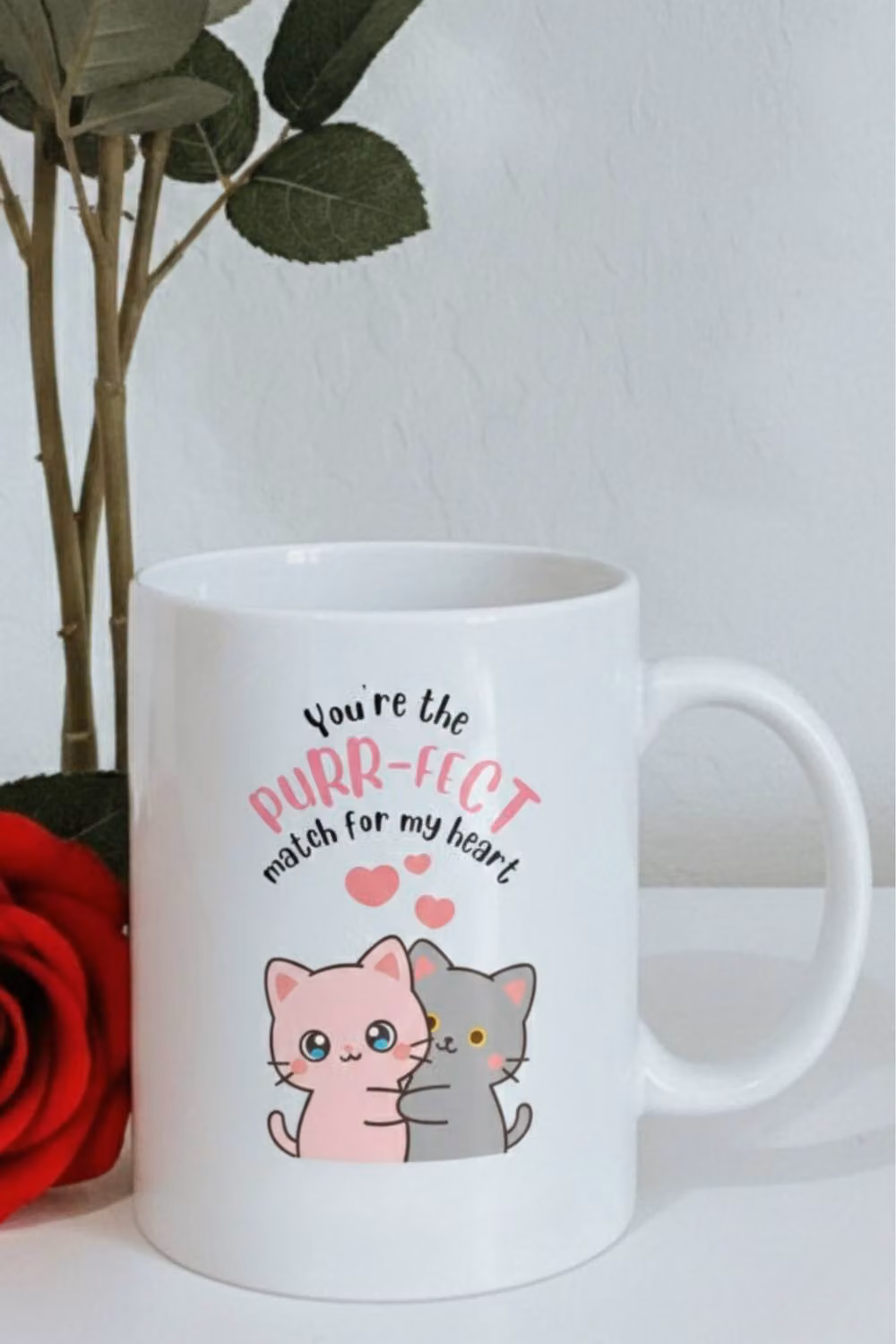 Dyzi You're The Purr-Fect Match Printed Ceramic Mug in White – 5