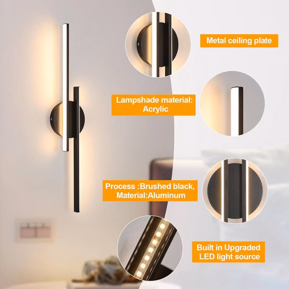 Goeco Modern LED Up and Down Wall Light, 24 W, Black, Warm White 3000 K – 3