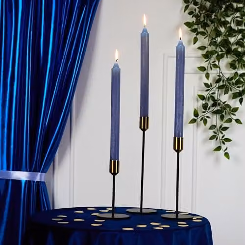 Deco Express Set of 15 Blue Rustic Tapered Wax Candles – 5