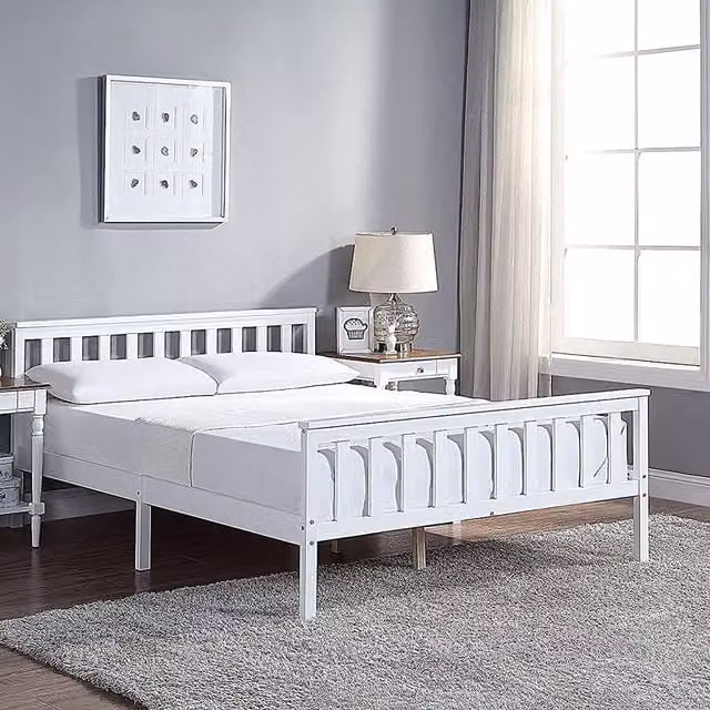 Home Treats White Lacquered Solid Pine Double Bed Frame 140 x 200 cm