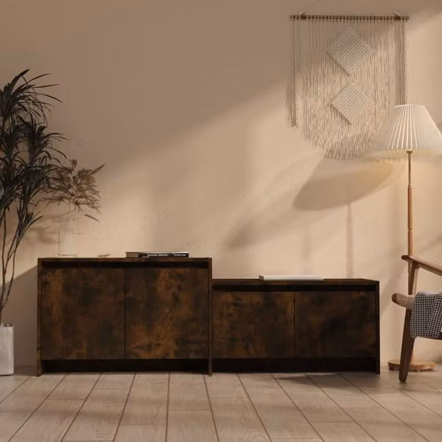 Berkfield Home Modern TV Cabinet in Smoked Oak Brown, W: 146.5 cm, D: 35 cm, H: 50 cm