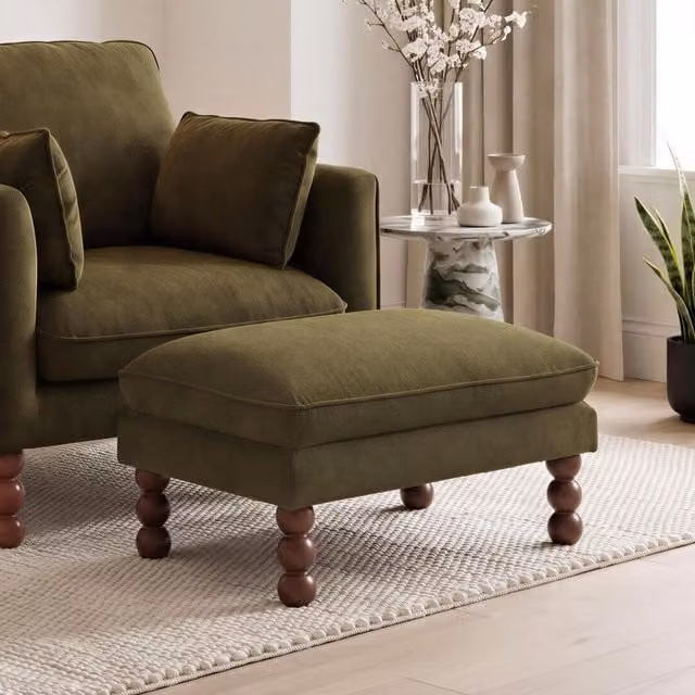 Furniturebox UK Monroe Chenille Fabric Footstool in Green and Beige