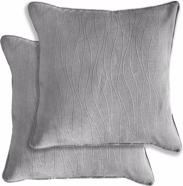 Enhanced Living Pair of Goodwood Textured Wave Pattern Cushion Covers, Silver and Grey, W/D/H: 43 x 43 x 43 cm