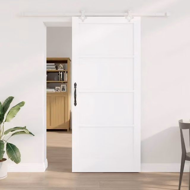 Berkfield Home Modern White Lacquered Solid Pine Sliding Door with Hardware Set W: 93 cm, H: 211 cm