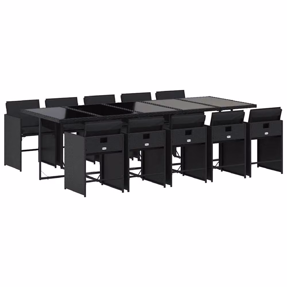 Berkfield Home Modern Polyrattan Garden Dining Set with Glass Tabletop in Black – 2