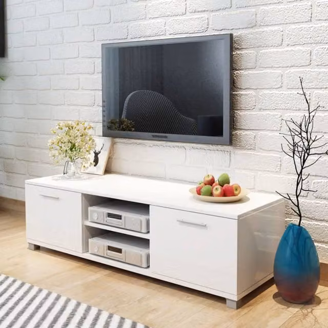 Berkfield Home Modern High-Gloss White TV Cabinet W: 120 cm, D: 40.3 cm, H: 34.7 cm