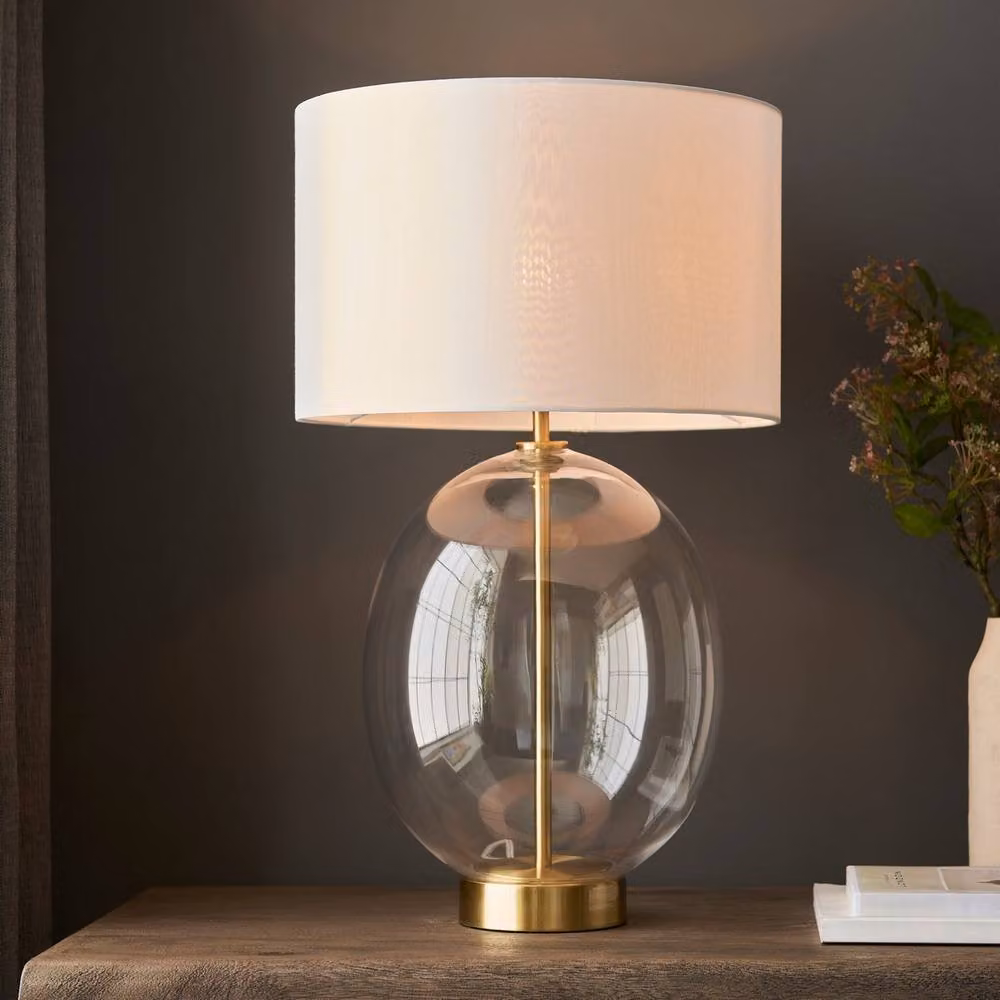 Netlighting Kelda Oval Table Lamp with Gold Brass Base and White Fabric Shade, E27 – 2