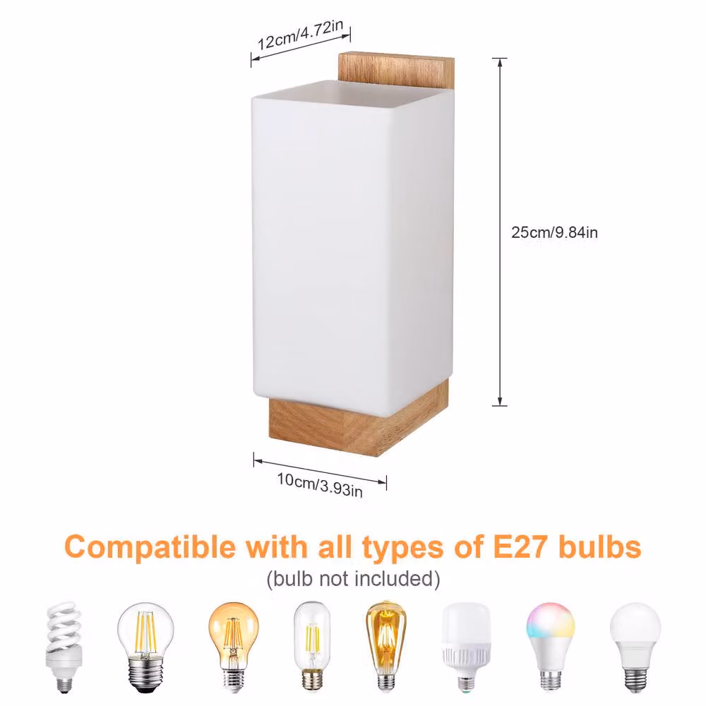 Pheashine Nordic Modern Wood Wall Sconce with Transparent Glass Shade, Light Brown, E27 – 2