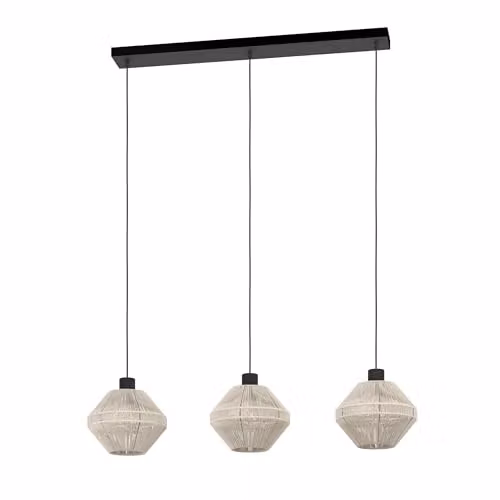 Eglo Midsumer Boho Suspended Pendant Light in Black and Beige Metal and Rattan