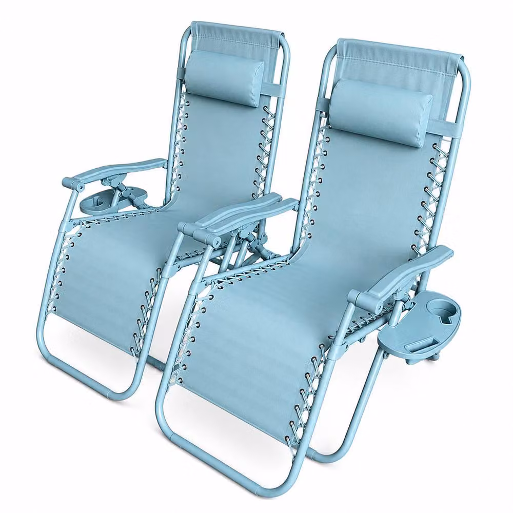 Neo Zero Gravity Recliner Garden Sun Loungers in Baby Blue with Textilene Fabric and Steel Frame – 6
