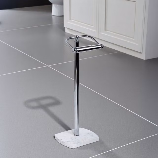 Showerdrape Octavia Freestanding Toilet Roll Holder in White Marble and Chrome – 1